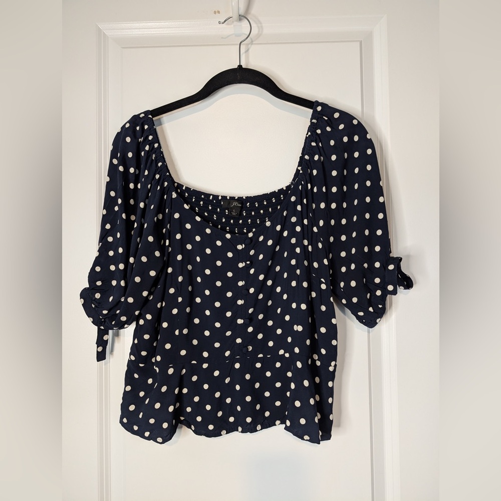 J. Crew Women’s Cropped Polka Dot Puff Sleeve Top Size Large